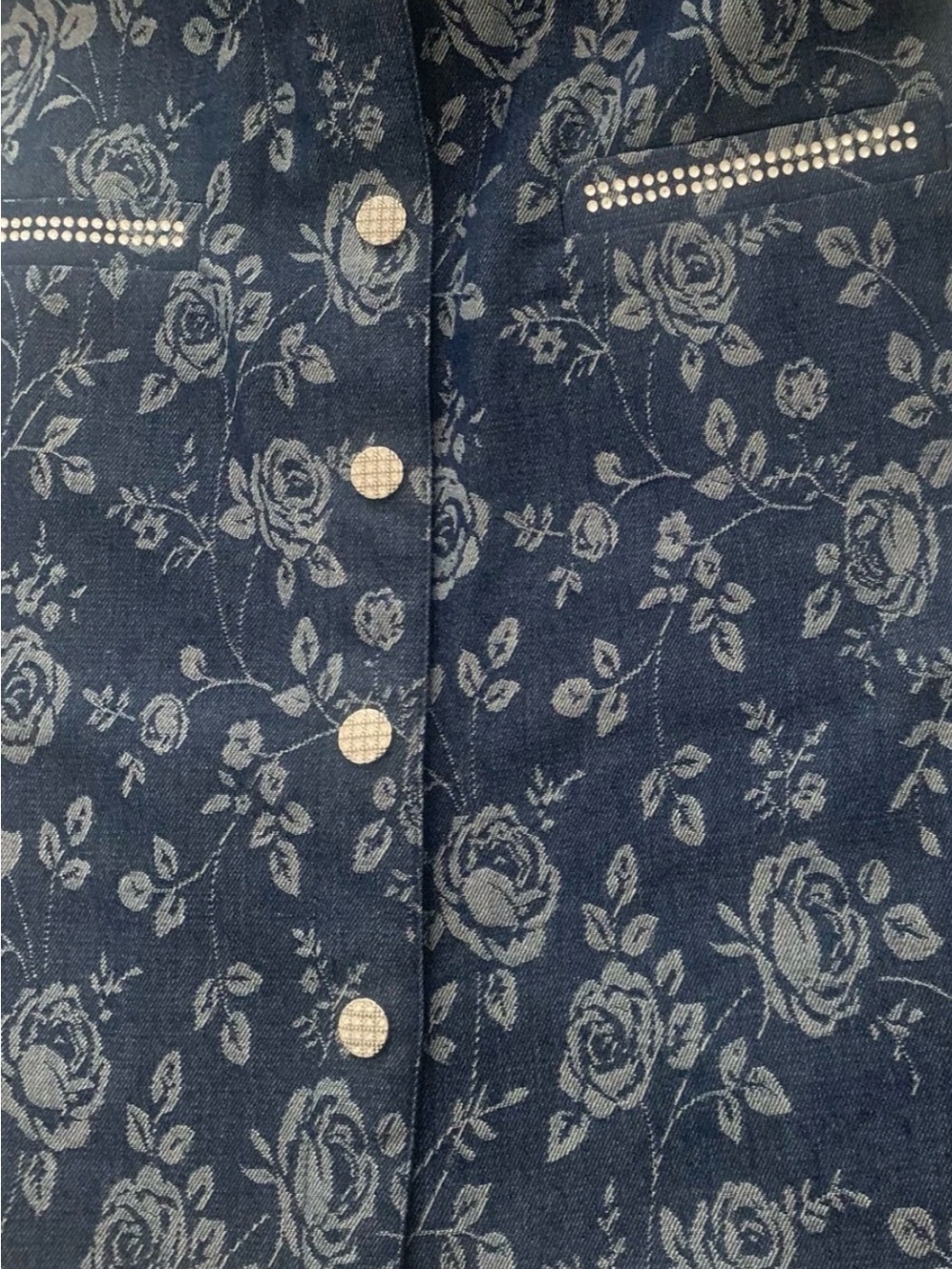 NEW Womens Size 4 Eliza J Floral Rhinestone-Trim Collared Denim Shirtdress $158 - Picture 10 of 13